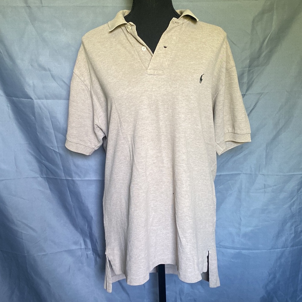 Polo Ralph Lauren Large Beige Tan Collared Short Sleeve Polo Shirt 100% Cotton